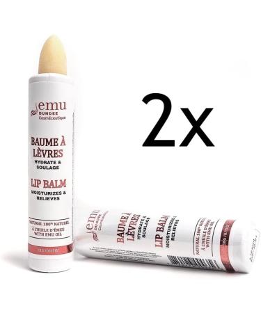 Emu Dundee | Pack of 2 Tubes of Natural Lip Balm with Emu Oil Made in Canada | Est. 1997 | Relieves Hydrates and Soothes Dry Cracked & Chapped Lips | Fragrance Free (3.8g) - Buy Online on GoSupps.com