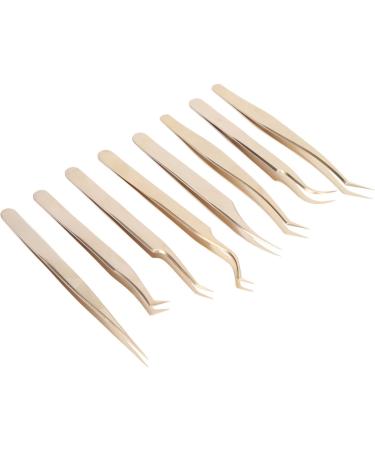 Shenruifa 8-Part Eyelash Extension Tweezers Set | Stainless Steel Curved & Straight Tweezers | Beauty Tools | Mother-of-Pearl Gold Finish - Buy Online on GoSupps.com