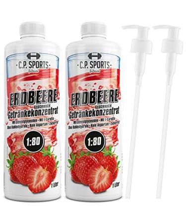 C.P.Sports beverage syrup for mineral drink i syrup sugar-free for vital drink strawberry with vitamins i beverage concentrate for mixing with water for sports drink I 2 liter + 2 pump donor strawberry 1 l (2 Pack)