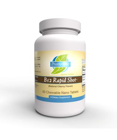 Priority One Vitamins B12 Rapid Shot 60 Chewable Nano Tablets - Natural Energy Booster - Max Absorption Methylcobalamin Vitamin B12
