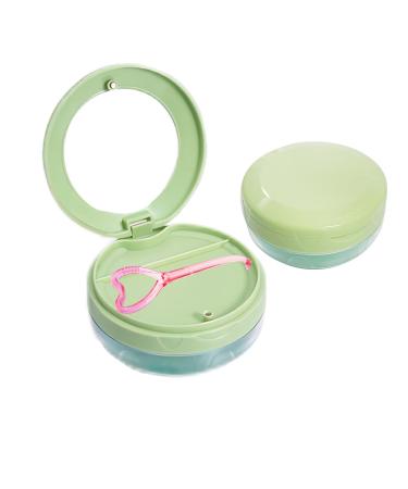 Alliph Traveling Retainer Case Leak Proof Denture Bath Case with Basket Cute Retainer Clean Case Retainer Holder with Mirror and 1 Removal Tool (Green Blue) Bluegreen