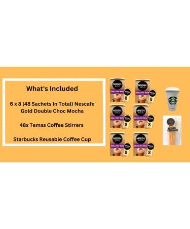 Temas Instant Coffee Mocha Bundle Contains 48 x Nescafe Gold Double Choc Mocha 48 x Coffee Stirrers & Reusable Coffee Cup. Compatible With lovers of Nescafe Gold|Coffee Sachets Individually Wrapped - Buy Online on GoSupps.com
