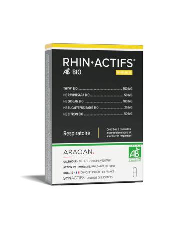 ARAGAN - Synactives - Organic rhinactives - Food supplement Respiration - Thyme, Ravintsara and Eucalyptus, Acerola, Vitamin C - 10 capsules - 5 days taken - Made in France