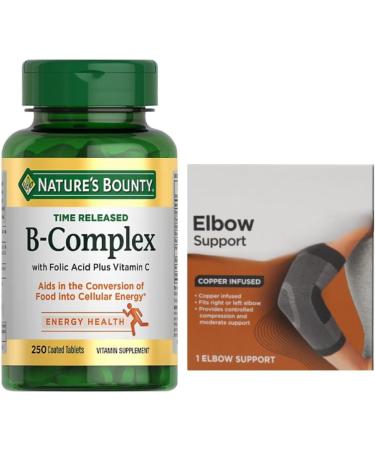 Nature s Bounty Time Released B-Complex Energy & Metabolism Support with Vitamin C & Folic Acid 250 Tablets + Bonus 1 Elbow Support - Buy Online on GoSupps.com