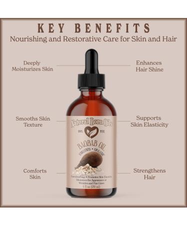 Natural Born Oils Baobab Oil 8oz Organic Cold-Pressed Antioxidant-Rich Enhances Skin Elasticity Strengthens Hair - Buy Online on GoSupps.com