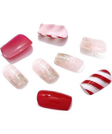 Christmas Snowflake Elk False Nails - Red Long Press On Tips (24pcs) for Women & Girls - Buy Online on GoSupps.com