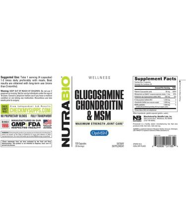NutraBio Glucosamine Chondroitin & OptiMSM Supplement Joint Support Formula - 120 Capsules (120 Count) 1 Count (Pack of 120) - Buy Online on GoSupps.com