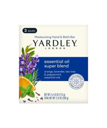 Yardley London Essential Oil Super Blend Soap - Orange, Lavender, Tea Tree, Peppermint Oils - 3 Bars, 4 oz Each - Buy Online on GoSupps.com