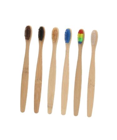 FRCOLOR 6pcs Toothbrush Travel Wooden Bristles Soft Fur 1 Count (Pack of 1) As Shown