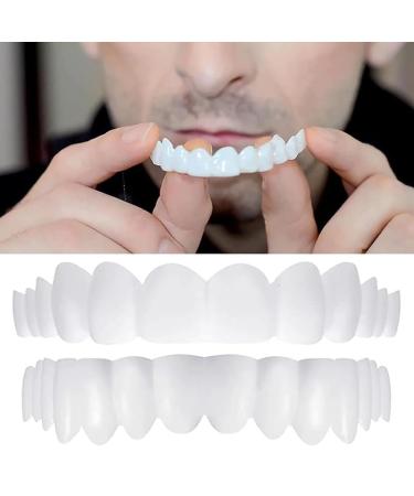 Brigtviee False Teeth 2 Pairs Temporary Cosmetic Dentures Click in Teeth Veneers Confidence Smile Veneers Dentures For Cover Bad Teeth Whitening Tooth Alternative