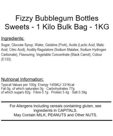 Fizzy Bubblegum Bottles 1 Kilo Bag - Buy Online on GoSupps.com