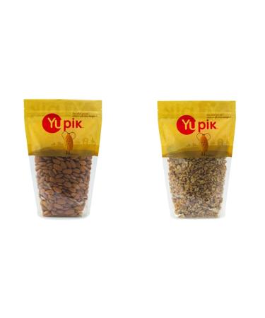 Yupik Natural Supreme California Almonds 1Kg & California Walnuts Medium Nut Pieces 1Kg 1 kg (Pack of 1) Almonds + Walnuts