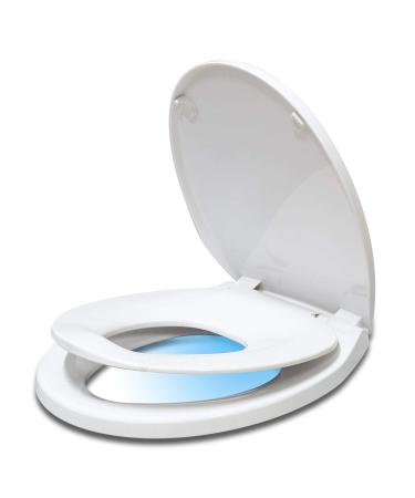 Round Toilet Seat with Built in Potty Training Seat, Slow Close, Easy Clean, Plastic, White