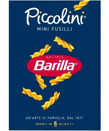 Italian Gourmet Barilla Piccolini Mini Fusilli small spiral noodles for children & quick cooking cooking time 6 minutes from 100 durum wheat semolina ideal for sauces salads and soups 5 x 500 g + - Buy Online on GoSupps.com
