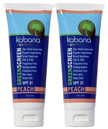 Green Screen Organic Sunscreen Zinc Oxide SPF 31 Tinted PEACH - Soy-Free - Vegan - Gluten-free - 8oz/230g As 2x4oz