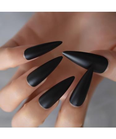 24pcs Extra Long Matte Black False Nails - Full Coverage Reusable & Long Lasting - International Shipping Available - Buy Online on GoSupps.com