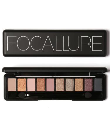 FOCALLURE Nude 10-shade Eyeshadow Palette Smooth Mineral Eyeshadow Pigment Easy to Create Variety of Eye Shadow Look with Double Edge Brush Long Lasting Professional Eyeshadow Makeup Color 02
