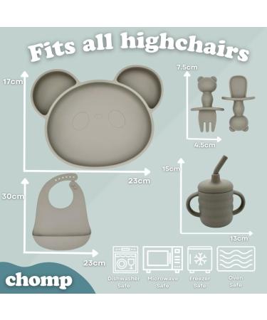 Chomp Suction Plate Baby Weaning Set with Toddler Cutlery, Suction Bowl & Cup - Sage Green | Silicone Bib Tableware for Baby Feeding - Buy Online on GoSupps.com