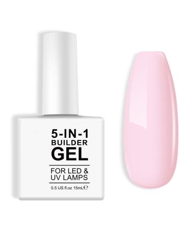 Builder Gel 5 In 1 Nail Builder Gel In A Bottle Builder Base Gel And Strengthening Gel Hard Gel Builder Extension For Nails 15ml (Pink)