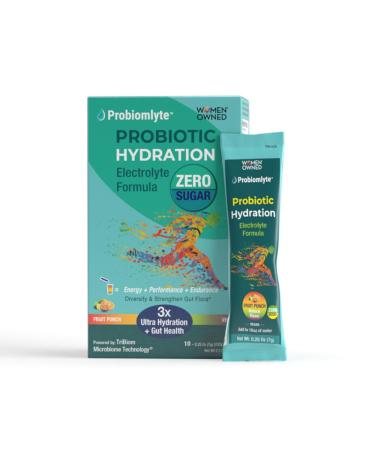 Probiomlyte Probiotic Hydration Amplifier. Electrolytes + Key Vitamins + Probiotics + Prebiotics + Postbiotics + Citrulline |Better Endurance Performance Energy Gut Health| Fruit Punch |10 Sticks