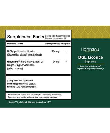 DGL Licorice Supreme Dr Gumman's Clinical Grade Highest Potency Maximum Bioavailability 120 Vegan Capsules Harmony Nutraceuticals - Buy Online on GoSupps.com
