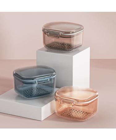 Denture & Retainer Case with Strainer Basket - Cute Storage & Cleaning Container for Travel - Apricot - Buy Online on GoSupps.com
