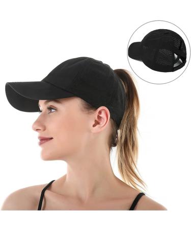 Criss Cross Ponytail Hat - Distressed Mesh Womens Baseball Cap Dad Hat in Sgx-black - Buy Online on GoSupps.com