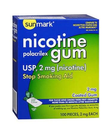 Sunmark Nicotine Polacrilex Coated Gum 2 mg Cool Mint 100 each