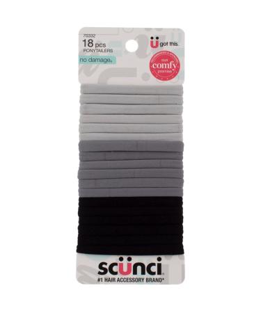 Scunci No Damage Hair Ties Elastic Ponytail 18 Pcs Ponytailers Gray Shades Soft