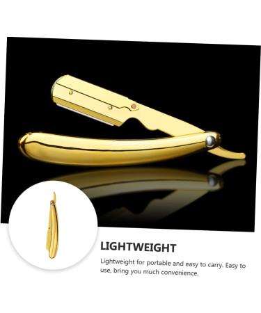 Beavorty Stainless Steel Engraved Folding Razor Holder - Rustproof Manual Barber Razor with Golden Rim Blades (14.5x2.5cm) - International Shipping Available - Buy Online on GoSupps.com