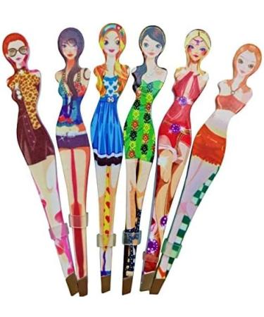 6Pcs Stainless Steel Slanted Eyebrow Tweezers Set - Professional Girl Eyebrow Tweezer Kit for Hair Removal and Beauty Cosmetics - Buy Online on GoSupps.com