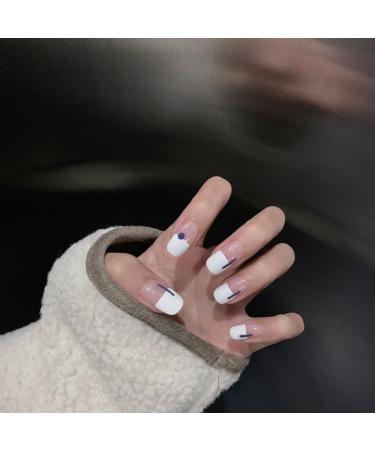 24Pcs/Set Press On Nails French Blue White Dot Half Cut False Nail Patch False Nails Acrylic Fake Nails Full Cover Nails Tips Artificial Finger Manicure Press on nails for Women and Girls - Buy Online on GoSupps.com