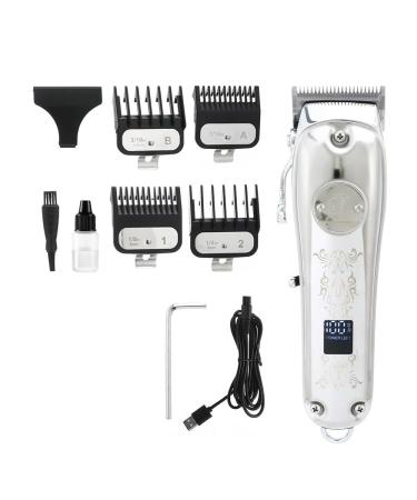 Hair Clipper Trimmer Electric Hair Clipper Retro Oil Head Hair Clipper LCD Display Carved Pattern Electric Clipper (Color : Silver)