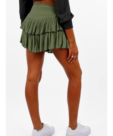 LAEMILIA Womens Elastic Waist Flared Floral Print Skirt with Drawstring - Green - Size L - Buy Online on GoSupps.com