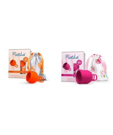 Merula Cup Fox (Orange) - One size menstrual cup made of medical silicone & cup XL Strawberry (pink) - The menstrual cup for the very strong days orange bundle with menstrual cup XL pink