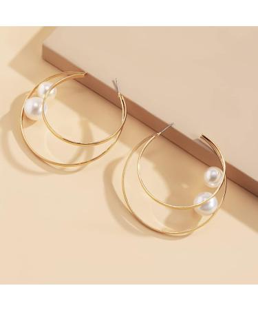 Rumtock Pearl Statement Hoop Earrings - Women's Fashion Lightweight Circle Beaded Earrings - Buy Online on GoSupps.com