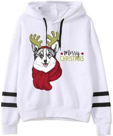 Bigfanshu in Women's Clothing Christmas Printing Stripe Round Collar Long Sleeves Sweater Tops White - Buy Online on GoSupps.com