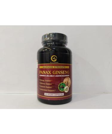 Nootamin Naturals Korean Red Panax Ginseng 7000mg + Ginkgo Biloba + Ashwagandha | Energy, Strength, Focus, Memory | 60 Vegan Capsules - Buy Online on GoSupps.com