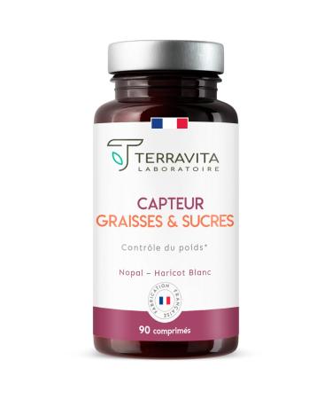 Fat and Sugar Sensor | 2 Patented Natural Active Ingredients for Slimming and Weight Loss | 27% Fat Removal | Ideal Before a Heavy Meal | 90 Tablets | Made in France | Terravita