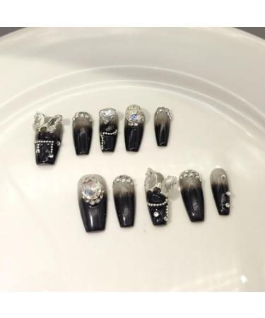 Handmade Wearing Nail Black butterfly Nail Patch Wearable Nail Removable reusable Heavy Industry Explosion Flash 1 count (Pack of 1)