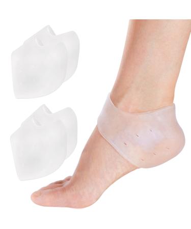 GQTJP Silicone Heel Protector Heel Cups  Heel Pads for Plantar Fasciitis Relief  Heel Sleeves for Heel Spurs  Heel Pain  Heal Dry Cracked Heels  Achilles Tendinitis (White - 2 Pairs)