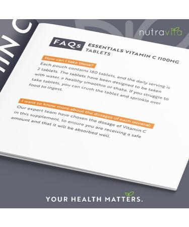 Vitamin C Tablets 1100mg 180 Premium Vegan and Vegetarian Tablets 3 Month Supply - High Strength Ascorbic Acid - Vitamin C for The Immune System - Letterbox Friendly - Made in The UK by Nutravita - Buy Online on GoSupps.com