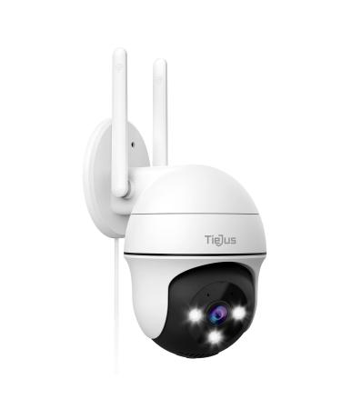 TIEJUS Security Camera Outdoor, 2K Outdoor Security Cameras with 360 PTZ, 2.4G WiFi Wired Home Surveillance Camera, 24/7, 3MP Color Night Vision/Spotlight/2 Way Talk/Work with Alexa/Auto Tracking 3MP Single