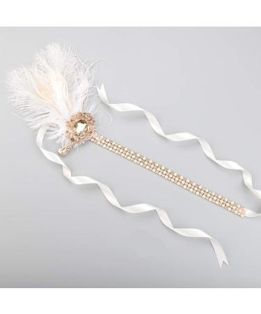 Chmier 1920s Flapper Feather Headband with Crystal Pearl Chain - White Feather Roaring 20s Headpiece for Prom, Party, Festival - Gatsby Hair Jewelry for Women - Buy Online on GoSupps.com