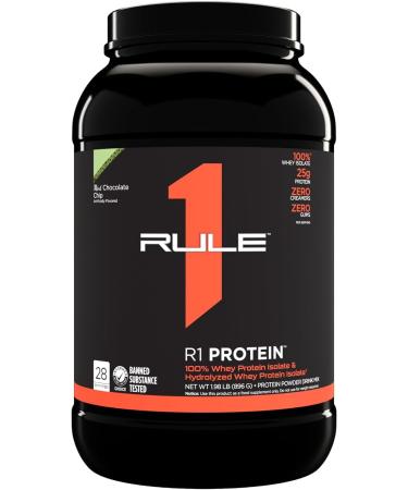 Rule 1 Protein | Super-Pure 100% Whey Isolate & Fast-Acting Whey Hydrolysate | 25 Grams Protein 4 Grams Glutamine & 6 Grams BCAAs Per Serving (2LB Mint Chocolate Chip) Mint Chocolate Chip 2LB