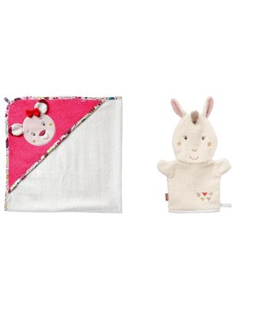 Fehn Badet towel baby sweetheart - bath towel children poncho made of cotton & washcloths llama - washing glove with animal motif bundle with washcloths llama