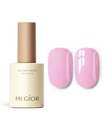MEGIOR Pink Gel Nail Polish 15ml Light Pink Gel Polish High Gloss Soak Off UV LED Nail Gel Polish for Nail Art Manicure Salon DIY Home Gift for Girls