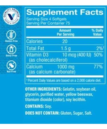 Calcium 1000mg with Vitamin D for Strong Bones & Teeth (300 Softgels) - The Vitamin Shoppe - Buy Online on GoSupps.com