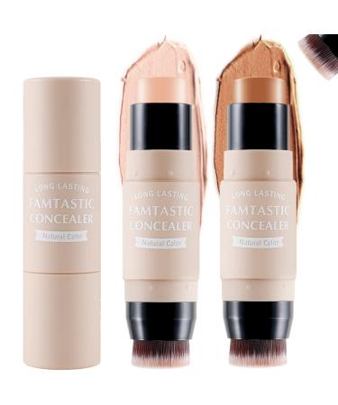Erinde 2PCS Contour Foundation Stick with Brush Highlighter Bronzer Pen Face Brightens Shades Pencil Highlighting Shade Highlight Shaping Stick Waterproof Longwear Makeup (#01+#04). #04+#01