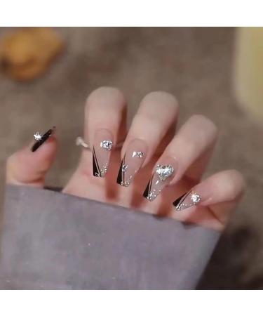 Temperament Enhancement Nail Patch Hand-Made Nail Patch Summer Joker Wearing a Black French Diamond Explosive Flash Temperament Wind Manicure (10 Pieces) (Size : S) Small - Buy Online on GoSupps.com